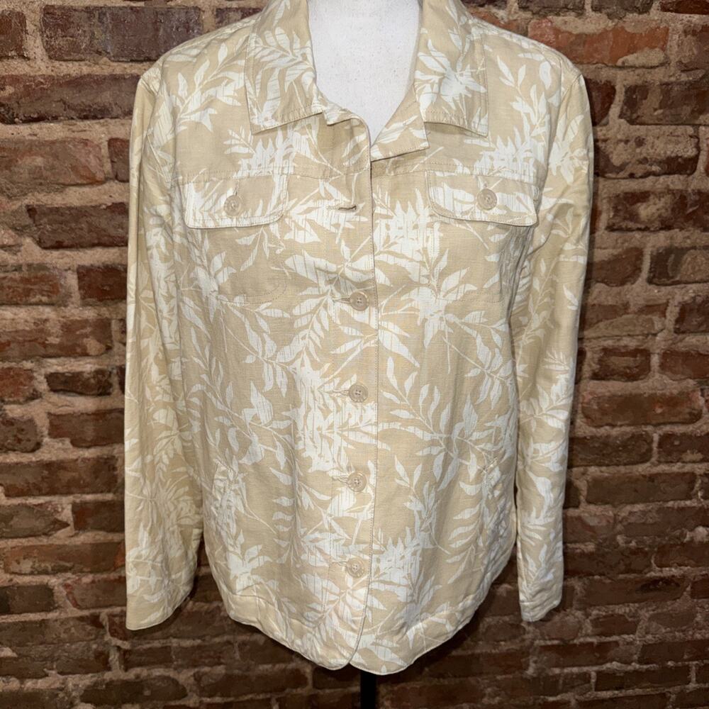 Croft & Barrow Beige Floral Button Front Linen Blend Jacket XL Tropical Print